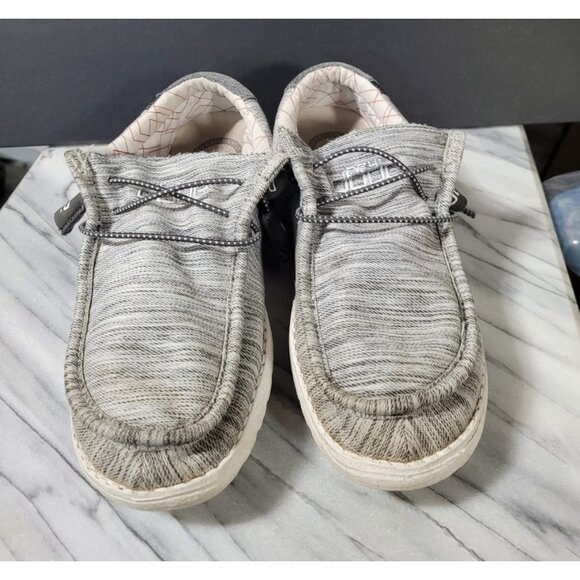 Hey Dude Shoes Wally Sox Men's 5 Womens 7 Casual Moc Sneakers Grey Canvas Flats - Picture 5 of 11